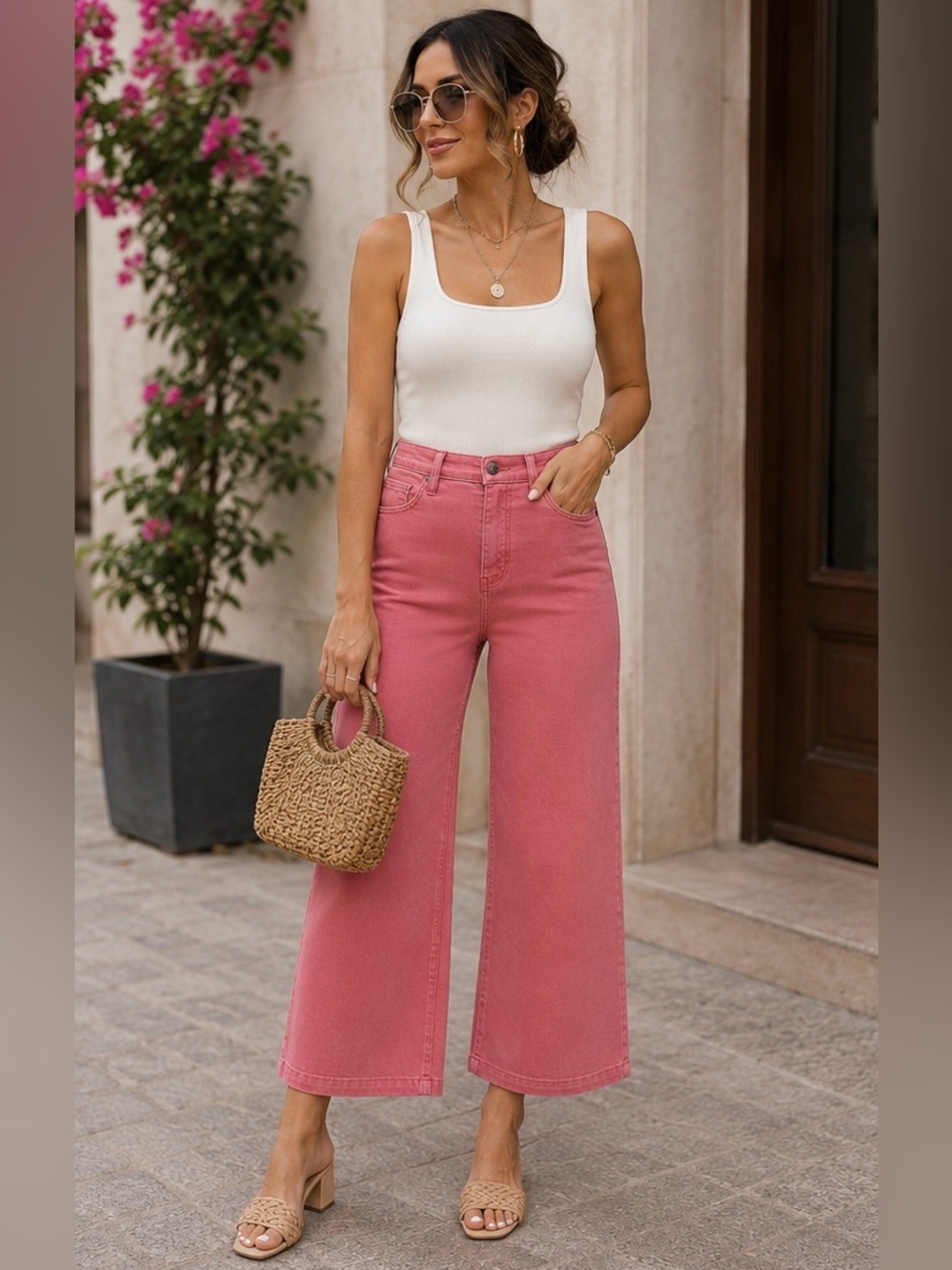 NYDJ Teresa Wide Leg Ankle Jeans in Slate Rose NWT 12